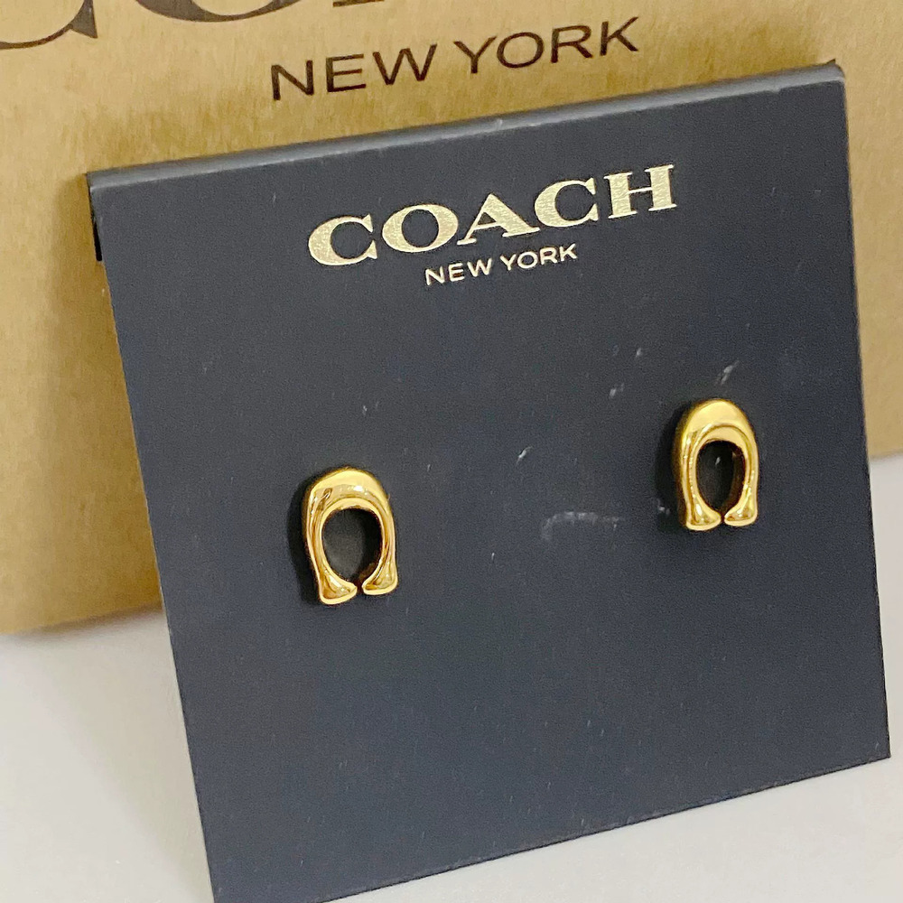 Coach Gold Plated Copper Shape Stud Earrings Trendy